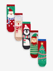 Red/Green Cotton Rich Christmas Character Ankle Socks 5 Pack - Image 1 of 6