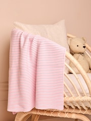 JoJo Maman Bébé Knitted Stripe Blanket Pink - Image 1 of 4
