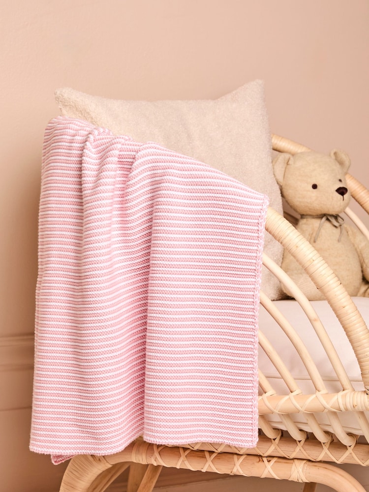 JoJo Maman Bébé Knitted Stripe Blanket Pink - Image 1 of 4