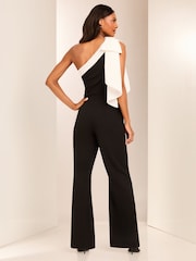 Lipsy Black and White Petite One Shoulder Bow Jumpsuit - Image 4 of 4