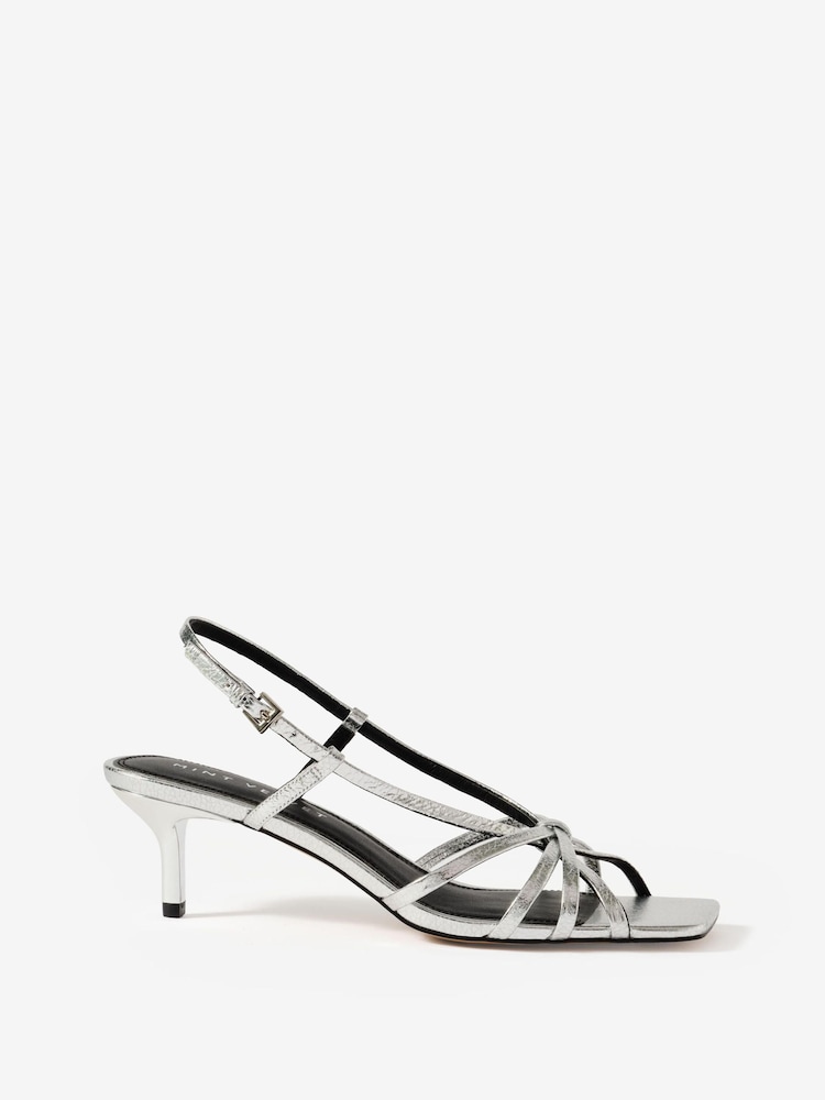 Mint Velvet Silver Marcie Knot Heels - Image 1 of 4 Mint Velvet Silver Marcie Knot Heels - Image 1 of 4