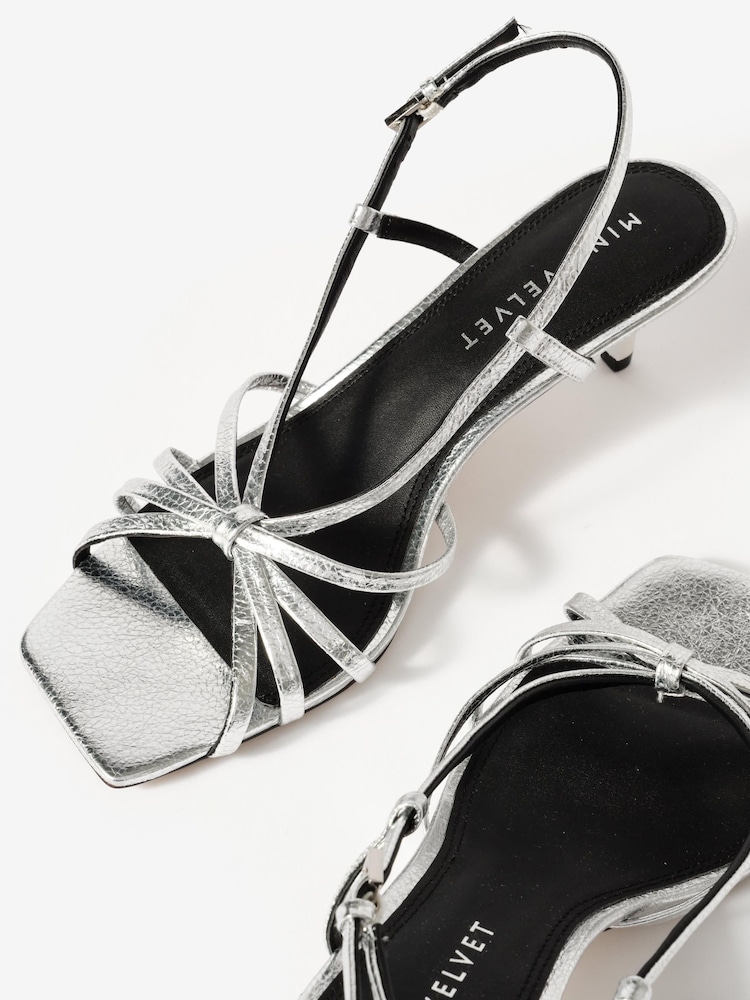 Mint Velvet Silver Marcie Knot Heels - Image 2 of 4 Mint Velvet Silver Marcie Knot Heels - Image 2 of 4