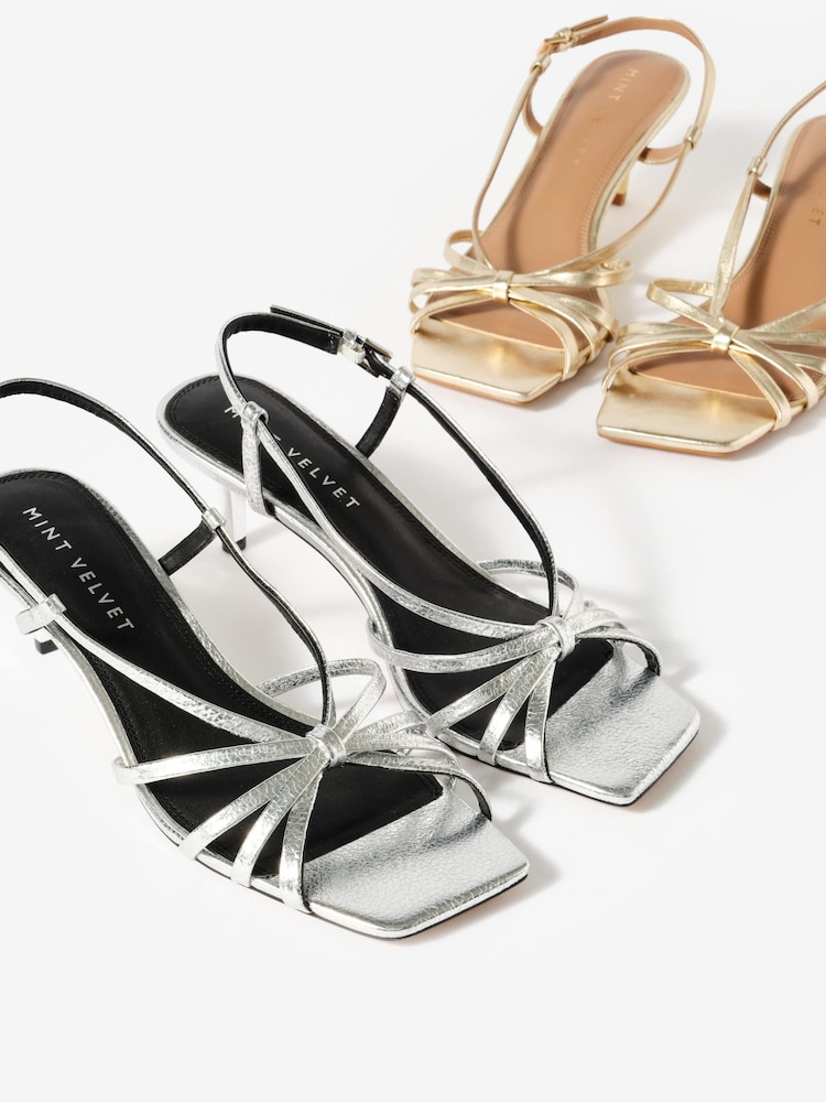 Mint Velvet Silver Marcie Knot Heels - Image 4 of 4 Mint Velvet Silver Marcie Knot Heels - Image 4 of 4