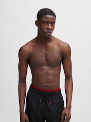 HUGO Black Double-Waistband Logo Swim Shorts - Image 2 of 4