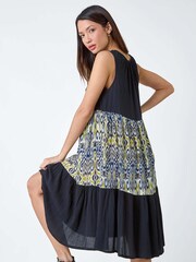 Roman Black Roman Boho Panel Midi Smock Dress - Image 1 of 5