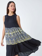 Roman Black Roman Boho Panel Midi Smock Dress - Image 2 of 5