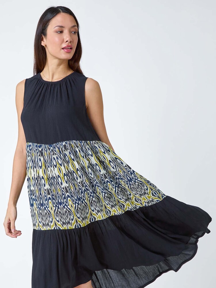 Roman Black Roman Boho Panel Midi Smock Dress - Image 2 of 5