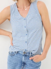 FatFace Claudia Blue Stripe Button Tank - Image 3 of 5