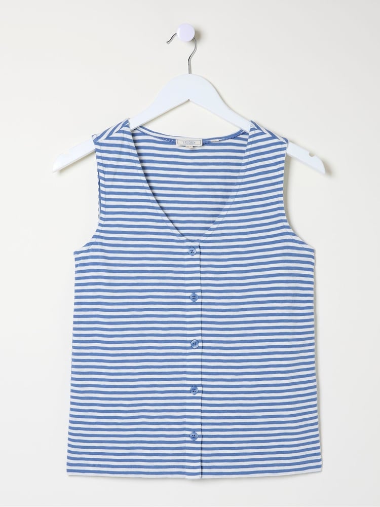 FatFace Claudia Blue Stripe Button Tank - Image 5 of 5