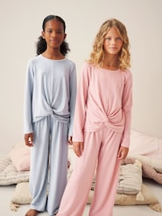 rožnata/siva - Twist Front v širokem kroju; s širokimi hlačnicami Jersey Pyjamas 2 komplet (6-16yrs) - Slika 1 iz 6