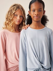 rožnata/siva - Twist Front v širokem kroju; s širokimi hlačnicami Jersey Pyjamas 2 komplet (6-16yrs) - Slika 2 iz 6