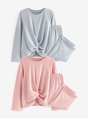 rožnata/siva - Twist Front v širokem kroju; s širokimi hlačnicami Jersey Pyjamas 2 komplet (6-16yrs) - Slika 3 iz 6