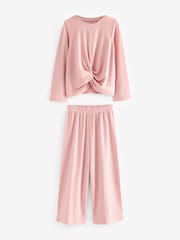 rožnata/siva - Twist Front v širokem kroju; s širokimi hlačnicami Jersey Pyjamas 2 komplet (6-16yrs) - Slika 5 iz 6