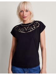 Monsoon Black Cutwork Garcia 100% Cotton T-Shirt - Image 2 of 5