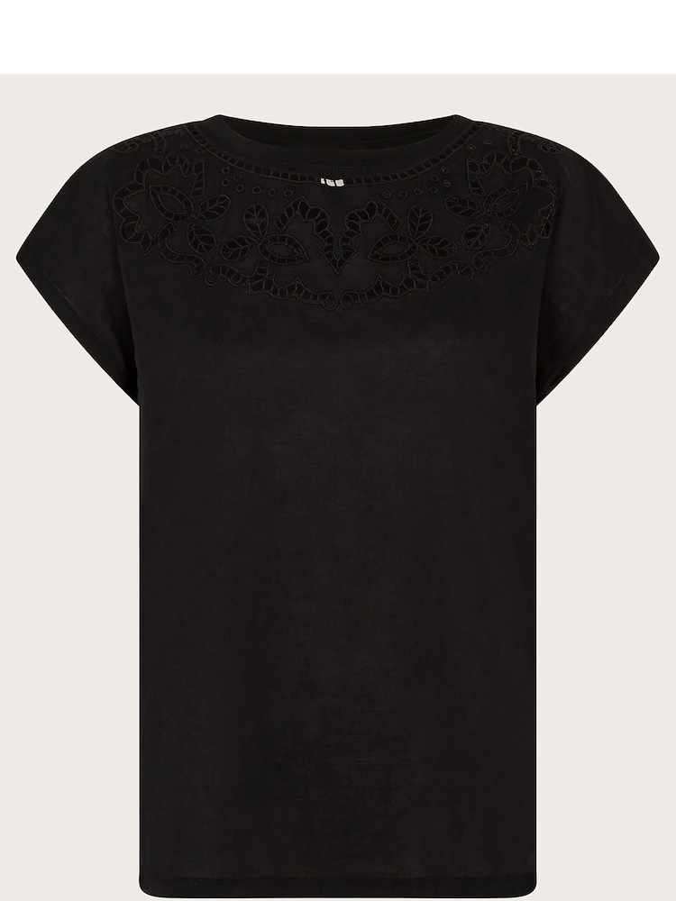 Monsoon Black Cutwork Garcia 100% Cotton T-Shirt - Image 5 of 5