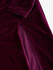 Burgundy Red Bardot Velvet Midi Dress - Image 7 of 7