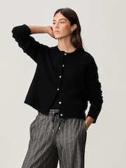 Black Soft Touch Button Through Knitted Cardigan with Alpaca - Image 1 of 7
