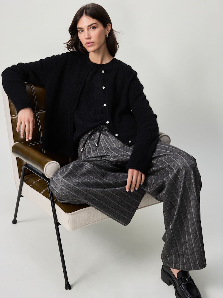 Black Soft Touch Button Through Knitted Cardigan with Alpaca - Image 2 of 7