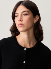 Black Soft Touch Button Through Knitted Cardigan with Alpaca - Image 4 of 7