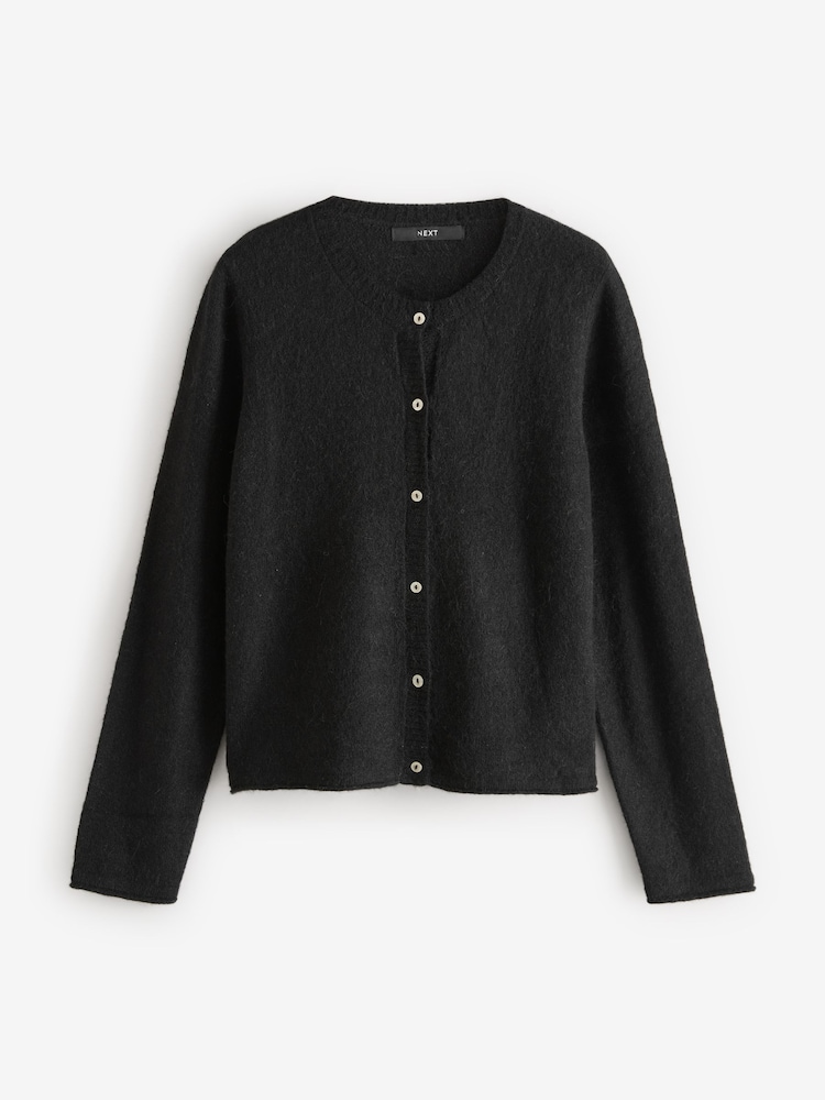 Black Soft Touch Button Through Knitted Cardigan with Alpaca - Image 5 of 7