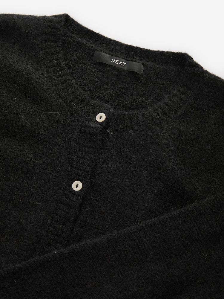 Black Soft Touch Button Through Knitted Cardigan with Alpaca - Image 6 of 7