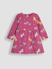 JoJo Maman Bébé Fuchsia Pink Unicorn Button Front Dress - Image 1 of 3