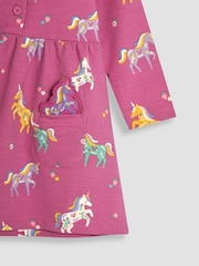 JoJo Maman Bébé Fuchsia Pink Unicorn Button Front Dress - Image 3 of 3