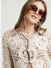 River Island Cream 100% Cotton Crochet Cardigan - Image 1 of 6