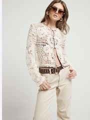 River Island Cream 100% Cotton Crochet Cardigan - Image 2 of 6