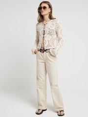 River Island Cream 100% Cotton Crochet Cardigan - Image 3 of 6