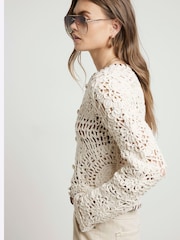 River Island Cream 100% Cotton Crochet Cardigan - Image 4 of 6