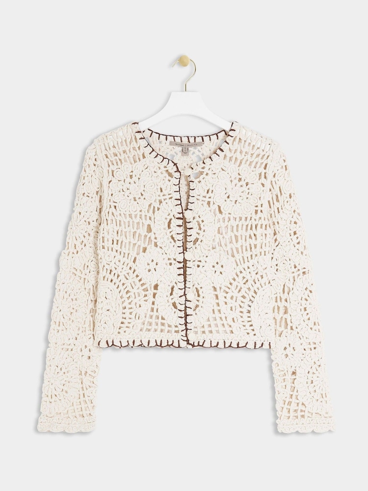 Buy River Island Cream 100% Cotton Crochet Cardigan from Next Malta
