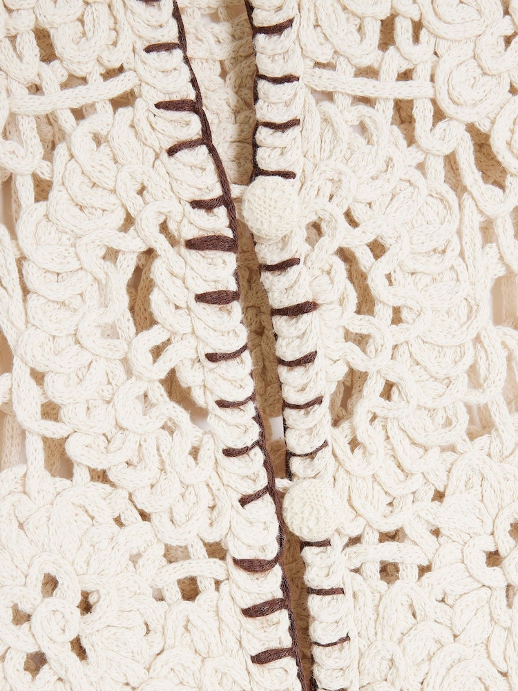 River Island Cream 100% Cotton Crochet Cardigan - Image 6 of 6