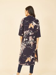 Yumi Blue Butterfly Print Long Kimono Jacket - Image 4 of 5