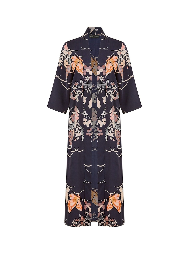 Yumi Blue Butterfly Print Long Kimono Jacket - Image 5 of 5
