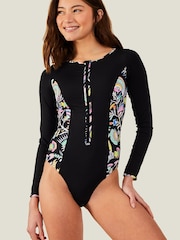 Accessorize Black Long Sleeve Panel Swimsuit - Image 1 of 4