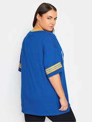 Yours Curve Blue V-Neck Varsity Slogan T-Shirt - Image 3 of 4