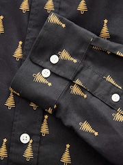 Black and Gold Tree Long Sleeve Christmas Print 100% Cotton Oxford Shirt - Image 10 of 11