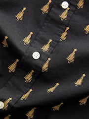 Black and Gold Tree Long Sleeve Christmas Print 100% Cotton Oxford Shirt - Image 11 of 11