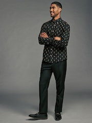 Black and Gold Tree Long Sleeve Christmas Print 100% Cotton Oxford Shirt - Image 2 of 11