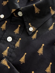 Black and Gold Tree Long Sleeve Christmas Print 100% Cotton Oxford Shirt - Image 4 of 11
