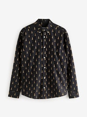 Black and Gold Tree Long Sleeve Christmas Print 100% Cotton Oxford Shirt - Image 8 of 11