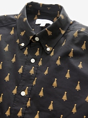 Black and Gold Tree Long Sleeve Christmas Print 100% Cotton Oxford Shirt - Image 9 of 11