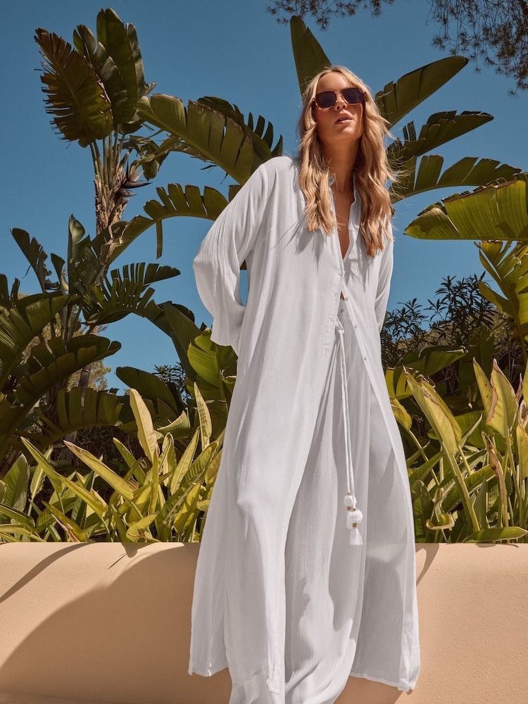 Long Tall Sally White Crinkle Longline Shirt - Image 1 of 6
