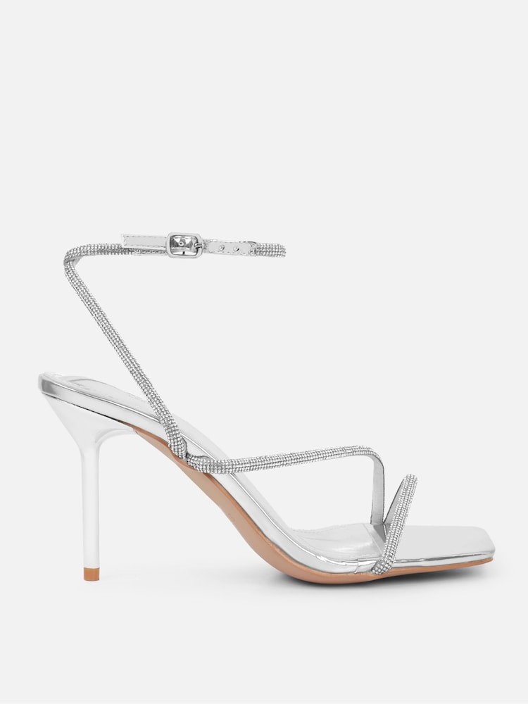 Simmi London Silver Maravelle Diamante Heeled Sandals - Image 2 of 4 Simmi London Silver Maravelle Diamante Heeled Sandals - Image 2 of 4