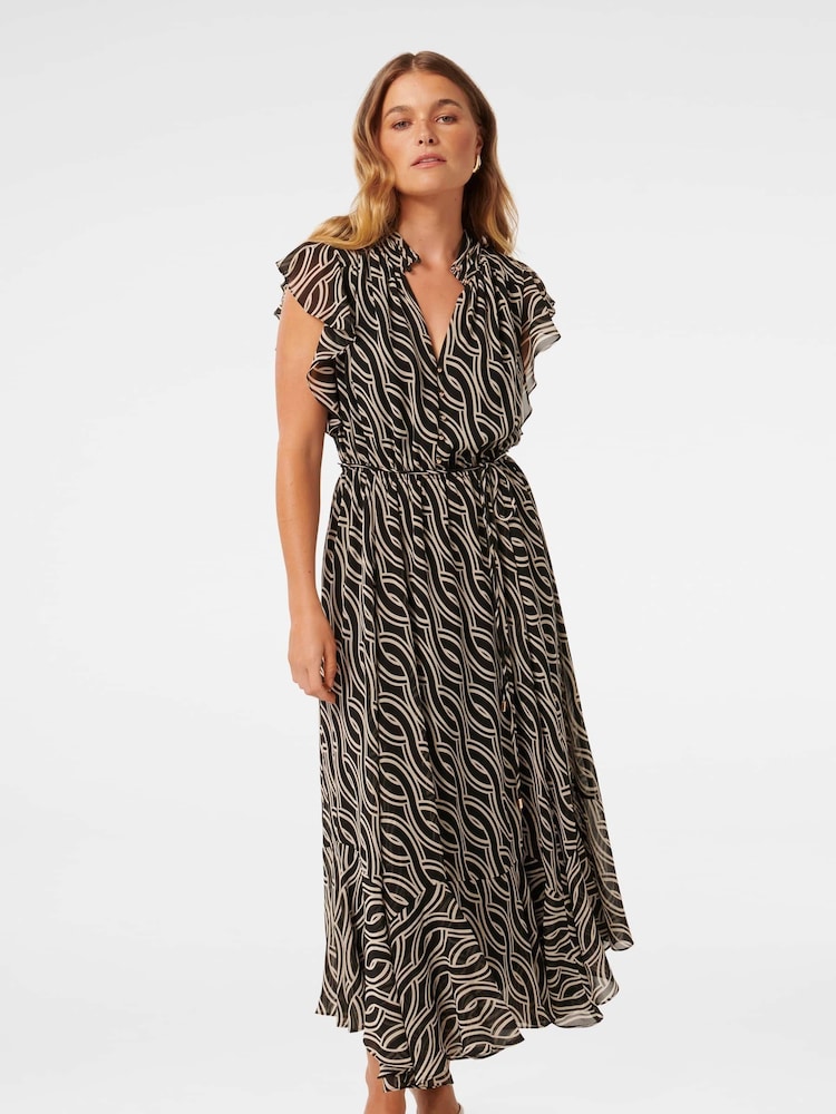 Forever New Black Maxine Petite Ruffle Sleeve Midi Dress - Image 1 of 4 Forever New Black Maxine Petite Ruffle Sleeve Midi Dress - Image 1 of 4