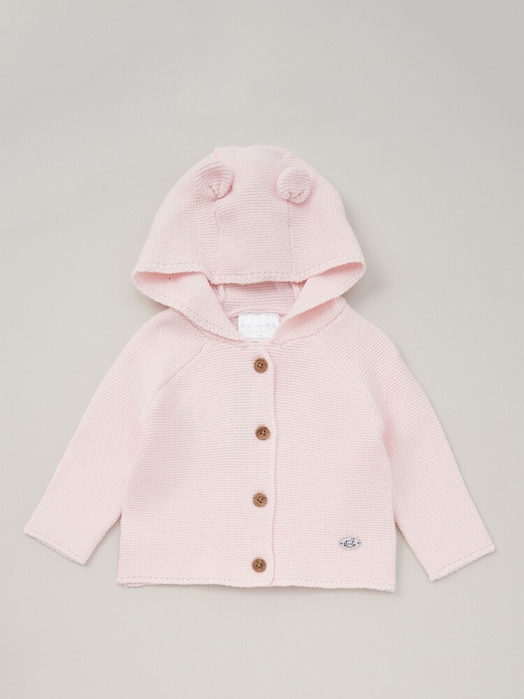 Rock-A-Bye Baby Boutique Pink Hooded Bear 100% Cotton Knit Cardigan - Image 1 of 3