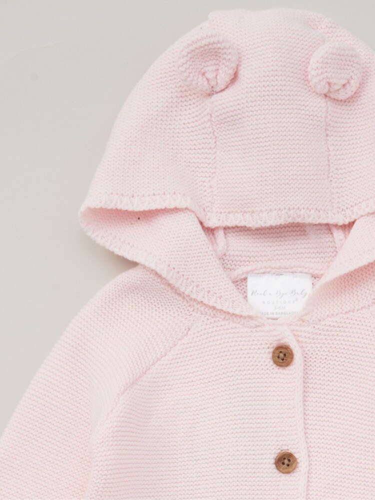Rock-A-Bye Baby Boutique Pink Hooded Bear 100% Cotton Knit Cardigan - Image 2 of 3