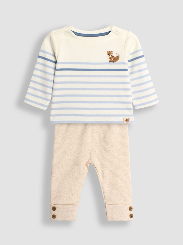 Komplet majice z vezenino in rebrastih pajkic Jojo Maman Bébé Fox - Slika 1 iz 6 Komplet majice z vezenino in rebrastih pajkic Jojo Maman Bébé Fox - Slika 1 iz 6