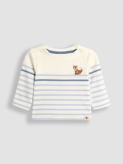 JoJo Maman Bébé Blue Fox Embroidered Breton Top And Rib Leggings Set - Image 2 of 6